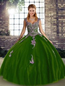 Fabulous Floor Length Olive Green Ball Gown Prom Dress Straps Sleeveless Lace Up