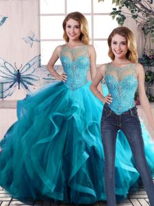 Free and Easy Sleeveless Beading and Ruffles Lace Up Sweet 16 Dresses