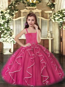 Sweet Fuchsia Straps Lace Up Ruffles Evening Gowns Sleeveless