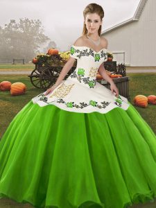Sleeveless Organza Floor Length Lace Up Sweet 16 Dresses in Green with Embroidery