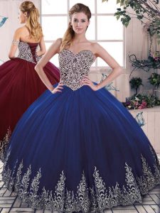 Royal Blue Lace Up Sweet 16 Quinceanera Dress Beading and Embroidery Sleeveless Floor Length