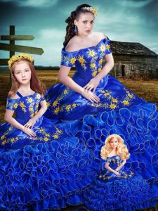 Classical Floor Length Lace Up Quinceanera Dresses Royal Blue for Sweet 16 and Quinceanera with Embroidery and Ruffles