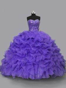 Best Selling Floor Length Lace Up Sweet 16 Dresses Purple for Sweet 16 and Quinceanera with Beading and Ruffles