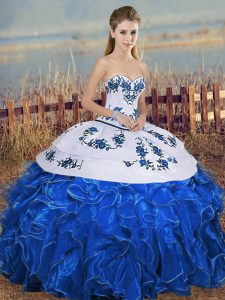 Cute Ball Gowns Sweet 16 Dresses Blue And White Sweetheart Organza Sleeveless Floor Length Lace Up