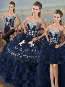 Navy Blue Quinceanera Gown Sweetheart Sleeveless Lace Up