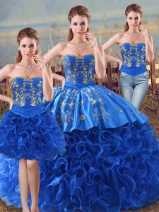 Royal Blue Sleeveless Embroidery and Ruffles Floor Length Sweet 16 Quinceanera Dress