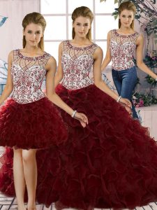Custom Made Organza Sleeveless Floor Length Sweet 16 Dress and Beading and Ruffles