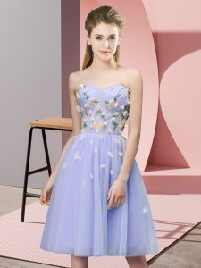 Exquisite Lavender Tulle Lace Up Quinceanera Dama Dress Sleeveless Knee Length Appliques