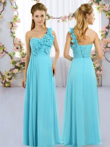 One Shoulder Sleeveless Chiffon Quinceanera Court of Honor Dress Hand Made Flower Lace Up