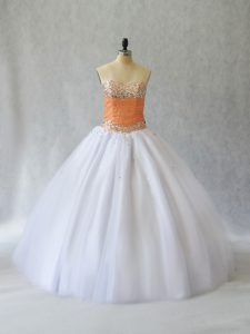 Decent Tulle Sweetheart Sleeveless Lace Up Beading 15th Birthday Dress in White