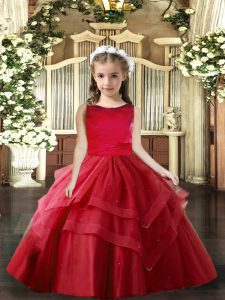Fashionable Scoop Sleeveless Tulle Kids Pageant Dress Ruffled Layers Lace Up