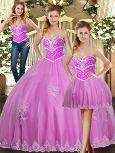 Beading and Appliques Vestidos de Quinceanera Lilac Lace Up Sleeveless Floor Length