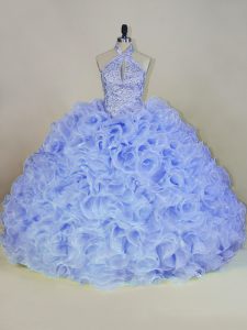Lavender Halter Top Neckline Beading 15th Birthday Dress Sleeveless Lace Up