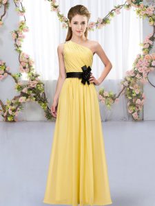 Pretty Gold Chiffon Zipper Dama Dress for Quinceanera Sleeveless Floor Length Belt