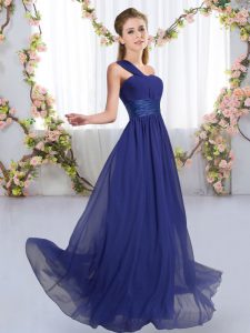 Hot Selling Royal Blue Lace Up Quinceanera Dama Dress Ruching Sleeveless Floor Length