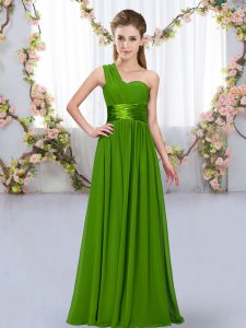 Flirting Sleeveless Floor Length Belt Lace Up Dama Dress with Green