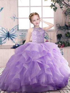 Popular Floor Length Lavender Pageant Dress Scoop Sleeveless Zipper