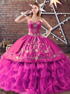 Sweet Floor Length Ball Gowns Sleeveless Fuchsia Quinceanera Dress Lace Up