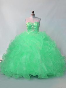 Sexy Green Sleeveless Beading and Ruffles Floor Length Quinceanera Gown