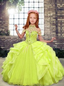Yellow Green Sleeveless Organza Lace Up Glitz Pageant Dress for Party and Wedding Party