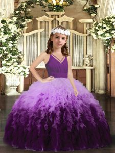 Multi-color Child Pageant Dress Party and Wedding Party with Ruffles V-neck Sleeveless Zipper