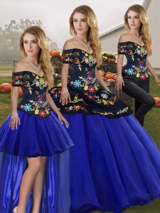 Royal Blue Lace Up Quinceanera Dress Embroidery Sleeveless Floor Length