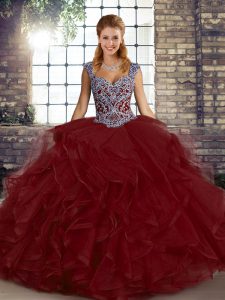 Most Popular Tulle Sleeveless Floor Length Quinceanera Gowns and Beading and Ruffles