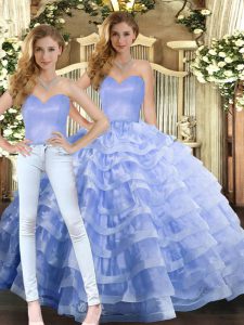 Two Pieces Quinceanera Gowns Lavender Sweetheart Organza Sleeveless Floor Length Lace Up