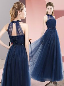 On Sale Navy Blue Lace Up Court Dresses for Sweet 16 Beading and Appliques Sleeveless Floor Length