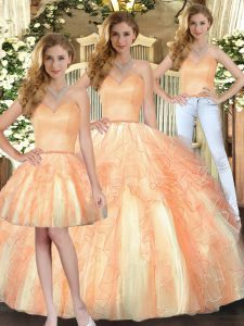 Cheap Beading and Ruffles Sweet 16 Quinceanera Dress Orange Lace Up Sleeveless Floor Length