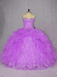 Purple Sleeveless Appliques and Ruffles Floor Length 15th Birthday Dress