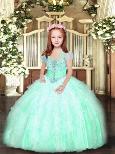 Tulle Straps Sleeveless Lace Up Beading and Ruffles Little Girls Pageant Dress Wholesale in Apple Green