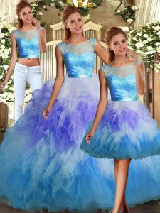 Floor Length Three Pieces Sleeveless Multi-color 15 Quinceanera Dress Backless
