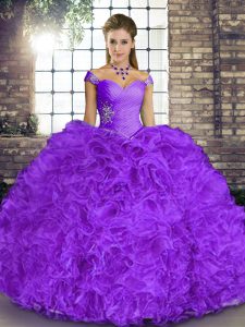 Best Lavender Lace Up 15th Birthday Dress Beading and Ruffles Sleeveless Floor Length