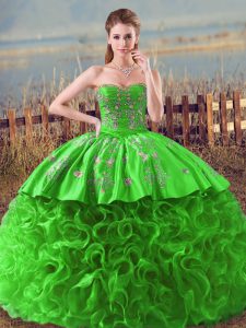 Extravagant Ball Gown Prom Dress Fabric With Rolling Flowers Sleeveless Embroidery and Ruffles
