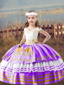 Perfect Lavender Sleeveless Embroidery Floor Length Pageant Dress