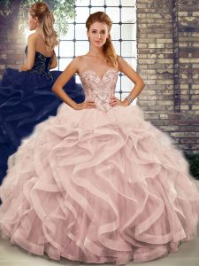 Floor Length Ball Gowns Sleeveless Pink Military Ball Gowns Lace Up