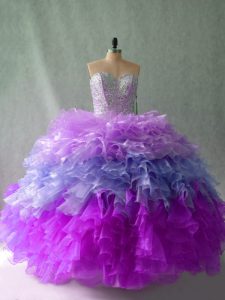 Great Multi-color Lace Up 15 Quinceanera Dress Beading and Ruffles Sleeveless Floor Length