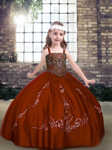 New Style Rust Red Sleeveless Floor Length Beading Lace Up Pageant Dresses