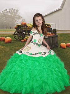 Straps Sleeveless Lace Up Pageant Gowns For Girls Green Organza