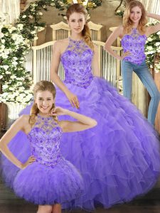 Halter Top Sleeveless Lace Up Sweet 16 Dresses Lavender Tulle