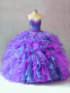 Charming Multi-color Lace Up Quinceanera Dress Beading and Appliques and Ruffles Sleeveless Floor Length