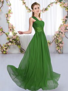 Low Price Green One Shoulder Neckline Ruching Quinceanera Court Dresses Sleeveless Lace Up