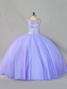 Enchanting Lavender Scoop Neckline Sequins Quinceanera Dress Sleeveless Zipper