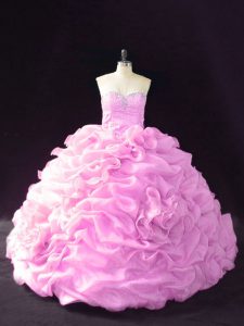 Sweetheart Sleeveless Organza Sweet 16 Quinceanera Dress Beading and Pick Ups and Hand Made Flower Court Train Lace Up