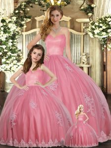 Floor Length Watermelon Red Quinceanera Dress Sweetheart Sleeveless Lace Up