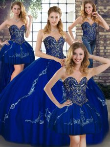 Royal Blue Sleeveless Beading and Embroidery Floor Length Quinceanera Gown