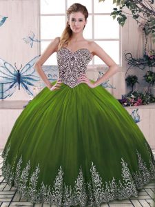 Olive Green Sweetheart Neckline Beading and Embroidery Sweet 16 Dress Sleeveless Lace Up