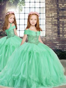 Top Selling Floor Length Ball Gowns Sleeveless Apple Green Little Girl Pageant Dress Lace Up