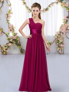 Beautiful Fuchsia Sleeveless Floor Length Belt Lace Up Court Dresses for Sweet 16